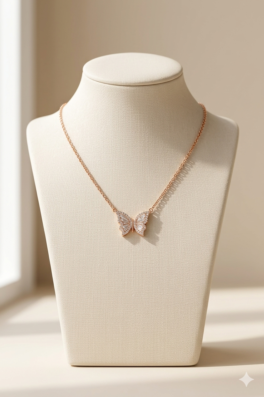 Rose Gold Butterfly Pendant Necklace