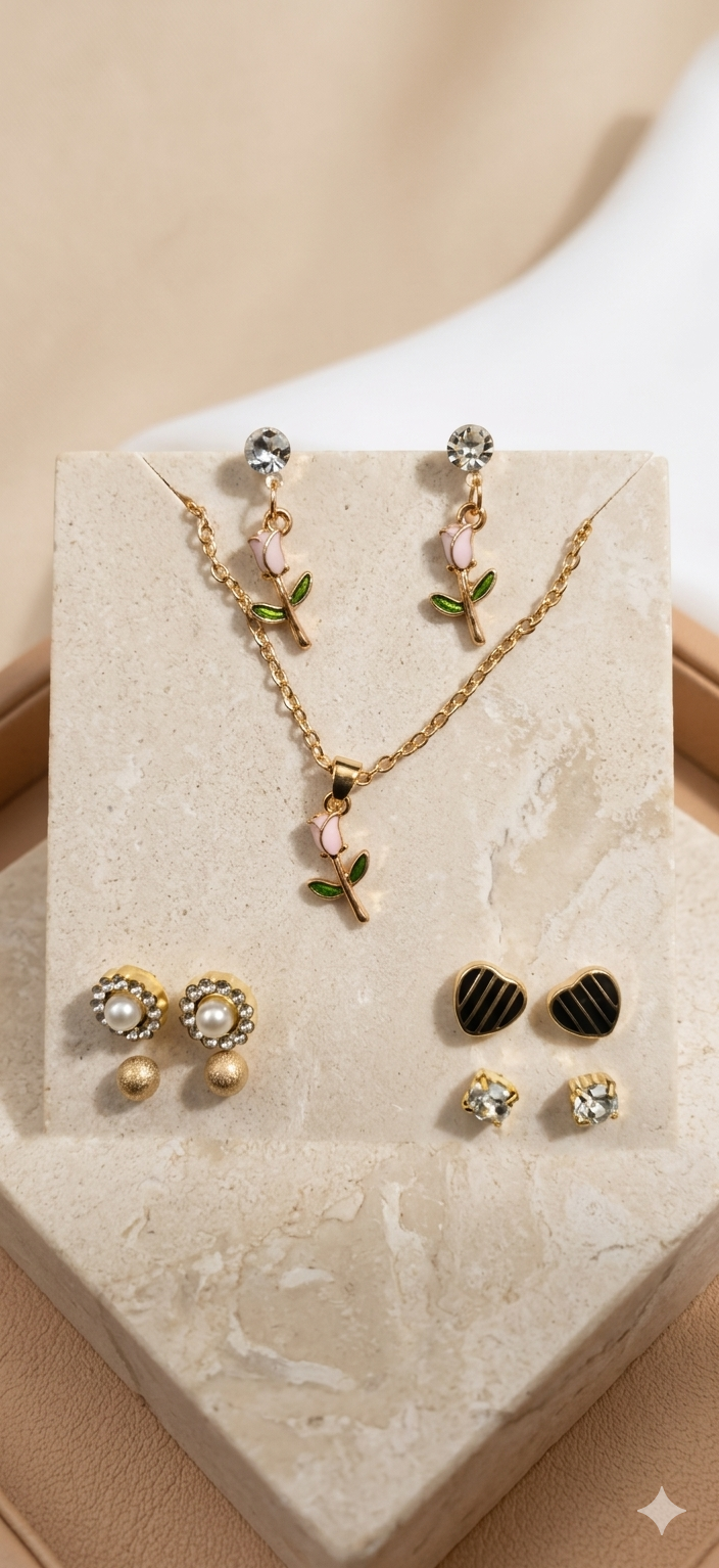 Blush Rose Jewelry Set – Soft Elegance with a Modern Touch