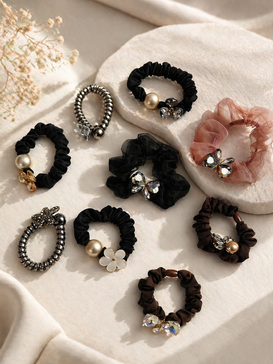 Crystal Stone and Beads Rubber Band