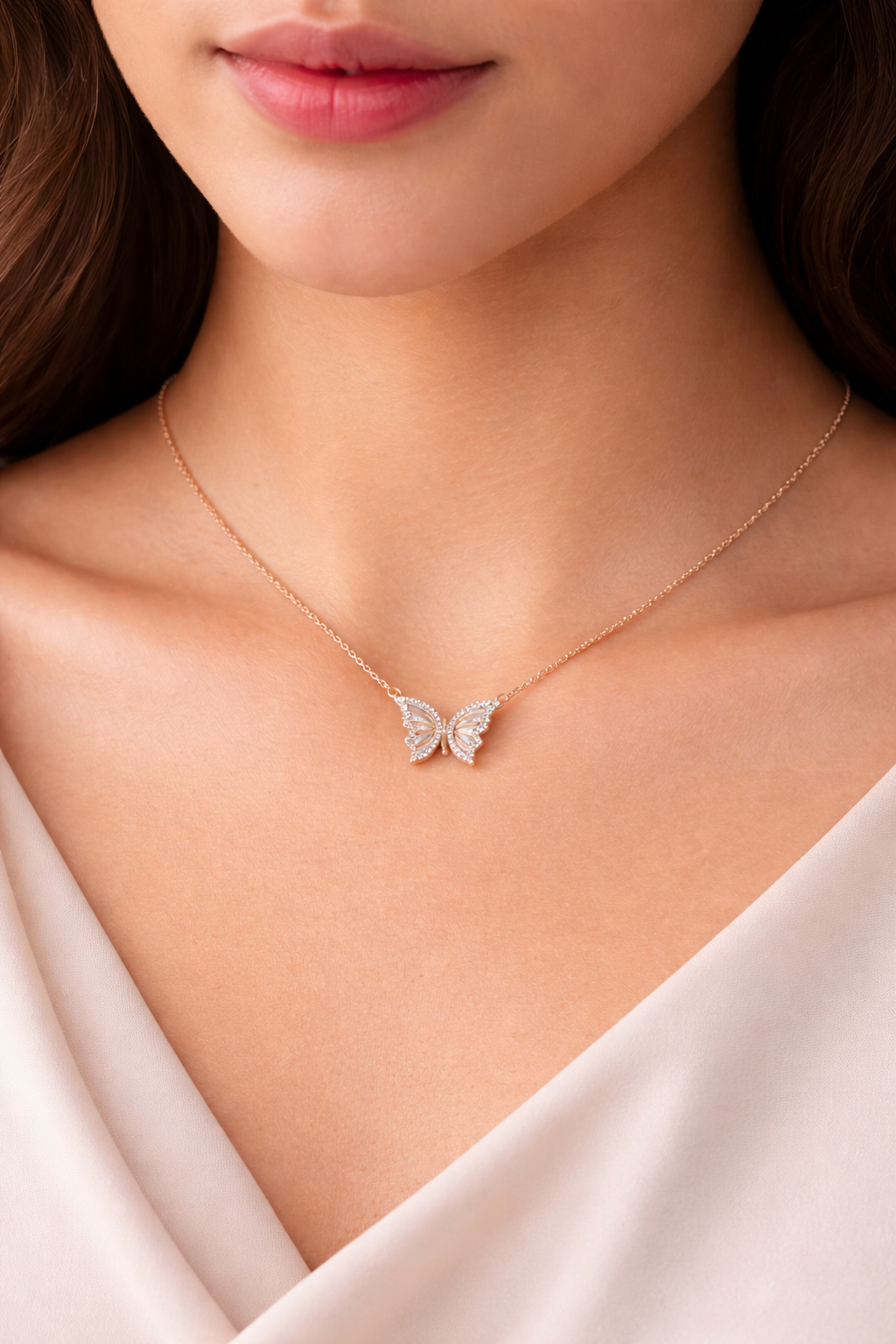 Rose Gold Butterfly Pendant Necklace