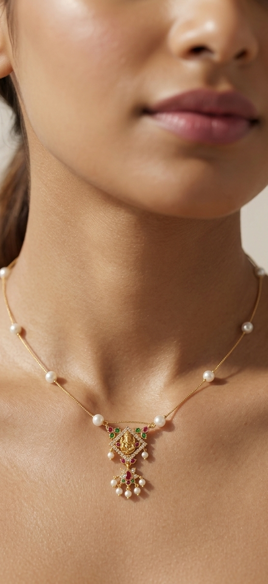 Divine Ganesha Pearl Invisible Chain