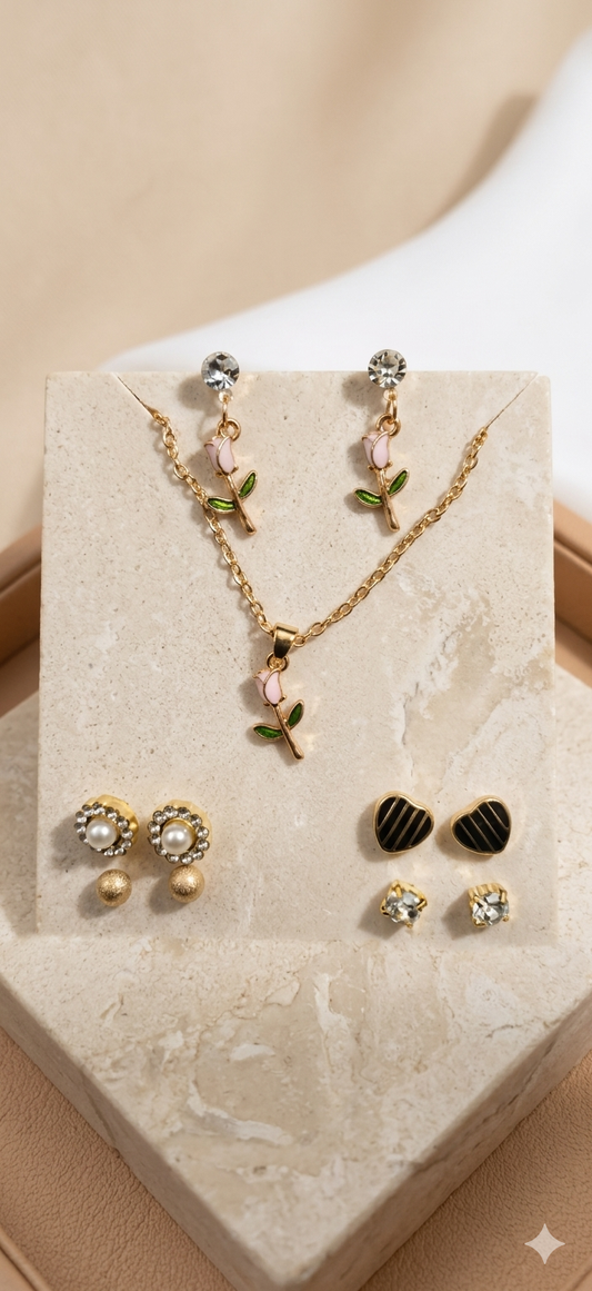 Blush Rose Jewelry Set – Soft Elegance with a Modern Touch
