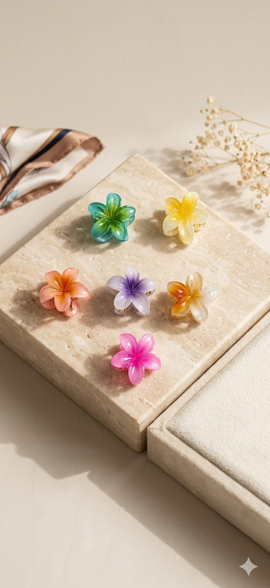 Tropical Plumeria Gradient Mini Hair Claw Clips