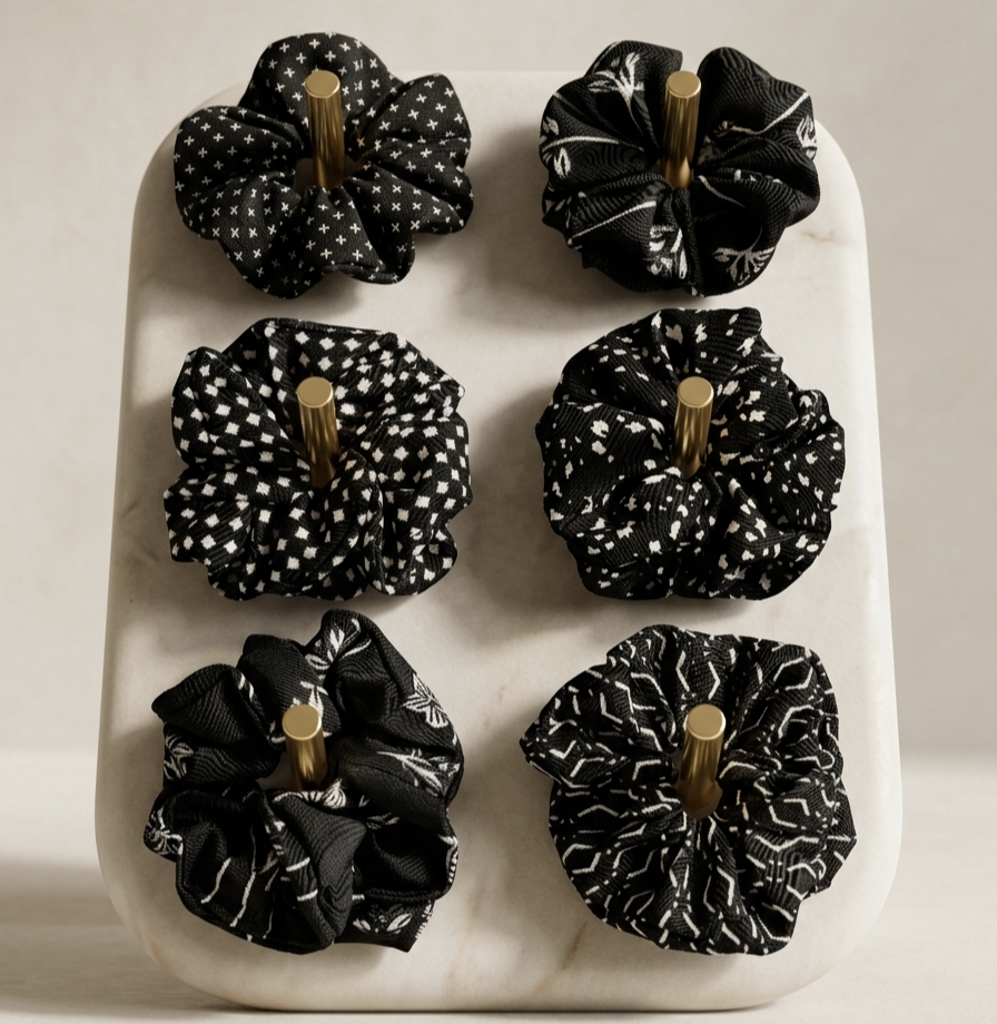 Geometric Black Scrunchies