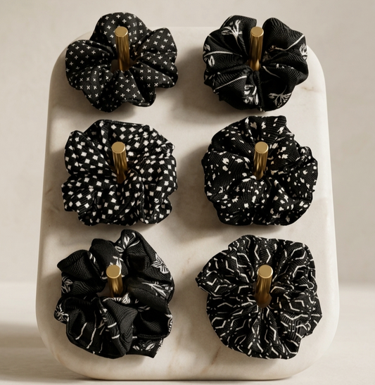 Geometric Black Scrunchies