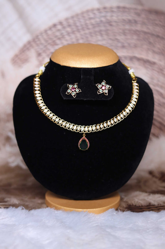 Emerald Tear & Flora CZ Necklace Set