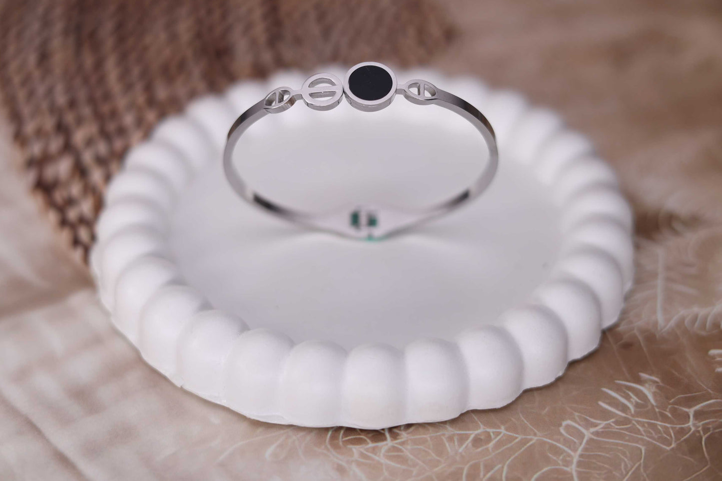 Silver Round Black Bracelet