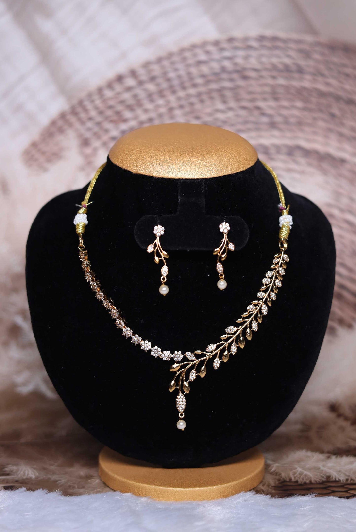 Serene Vine Asymmetric CZ & Pearl Necklace Set