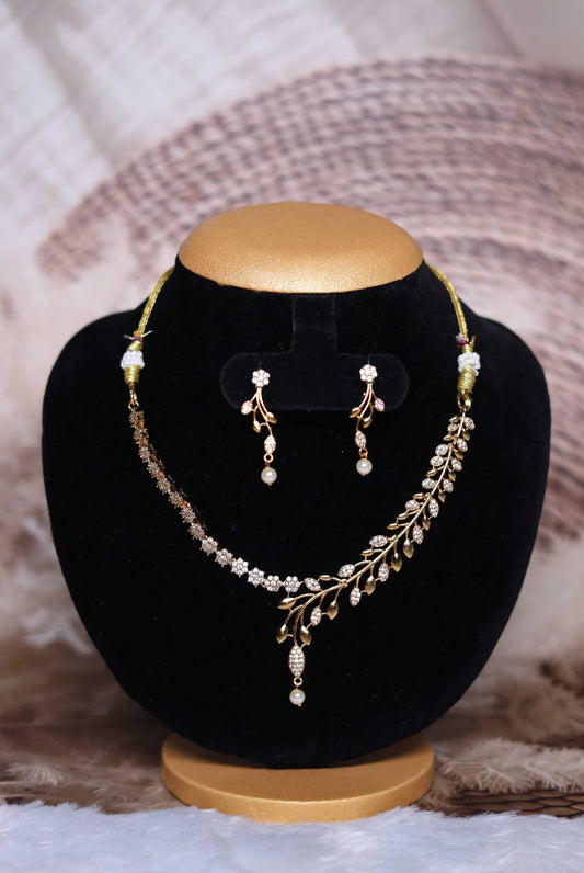 Serene Vine Asymmetric CZ & Pearl Necklace Set