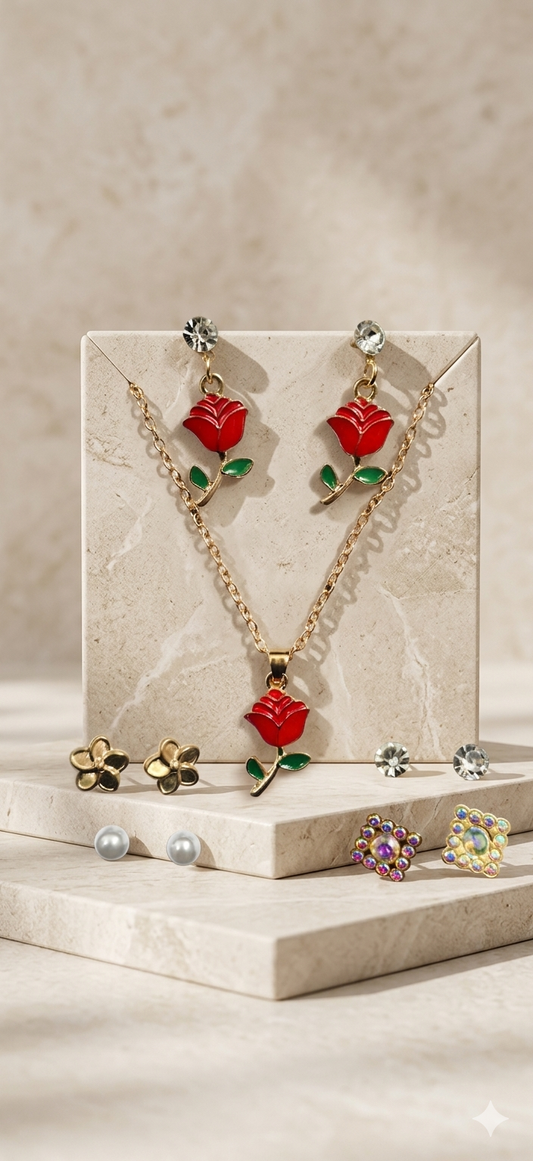 Rose Charm Jewelry Set – Romantic Elegance in Bloom