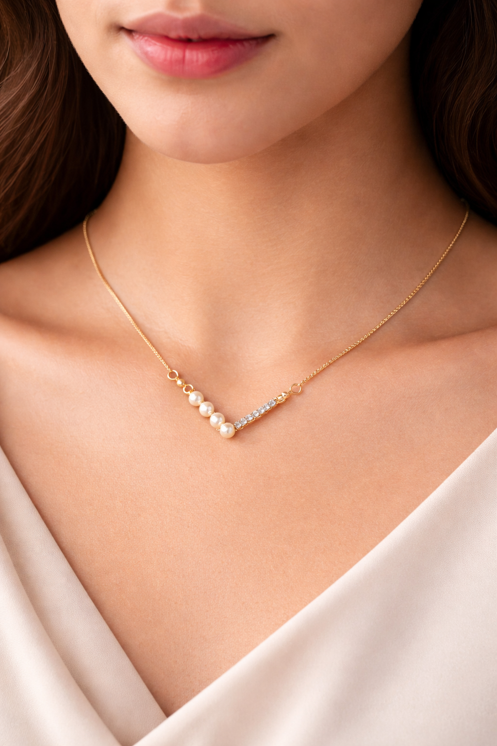 V-Necklace – Pearls & Pavé Gold Chain