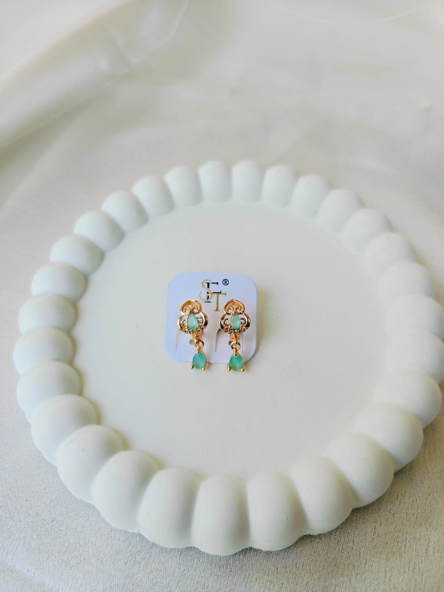Seafoam Filigree Teardrop Earrings
