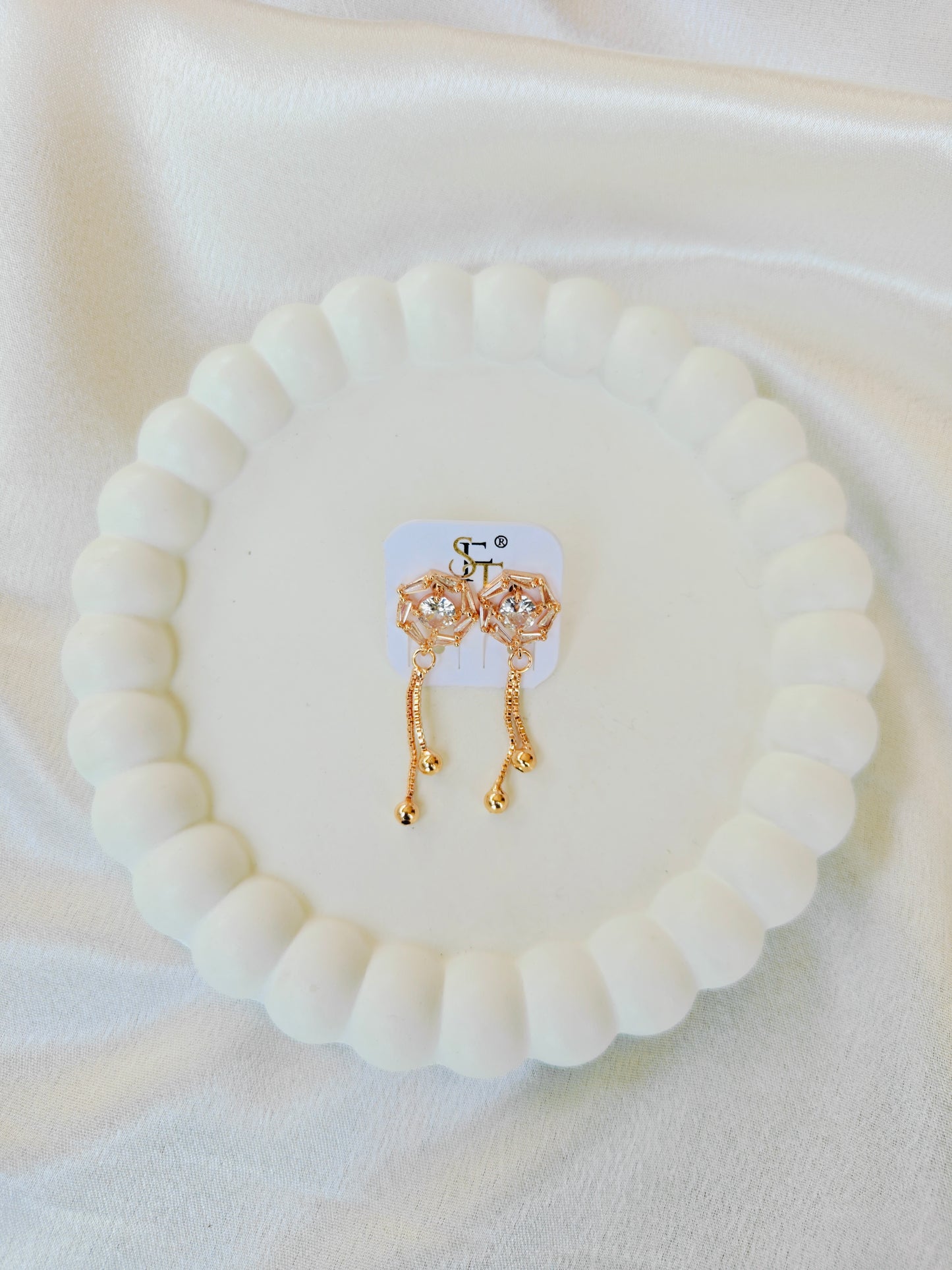 Hexagon Solitaire Tassel Earrings
