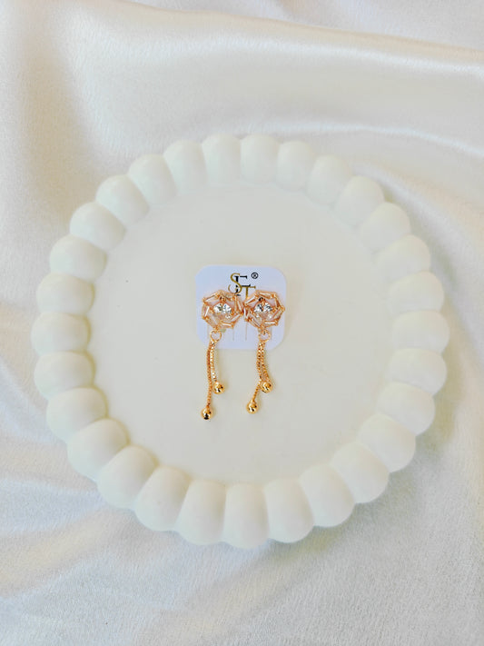 Hexagon Solitaire Tassel Earrings
