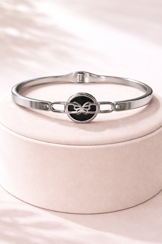 Ethereal Butterfly Onyx-Inlay Bracelet